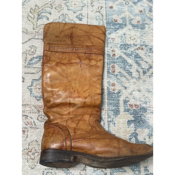 Frye Melissa Trapunto Pull On Riding Boots US 6.5 B Marbled Leather Tan Brown - Picture 4 of 8